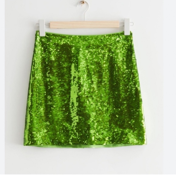 NWT & Other Stories Mini Sequin Skirt in Green - Picture 3 of 8
